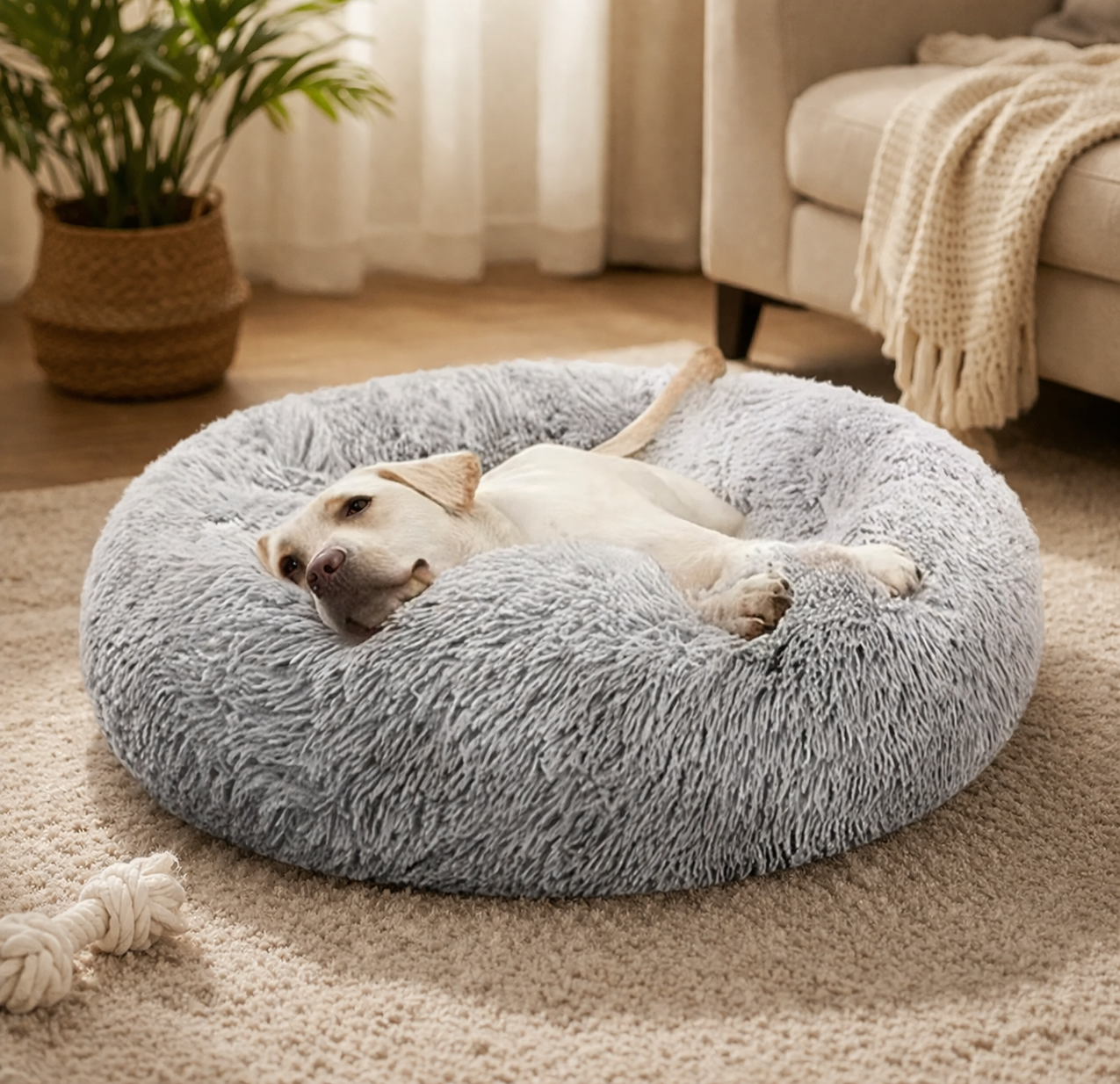 Calming Plush Pet Bed – Ultra Soft Anti-Anxiety Dog & Cat Sofa
