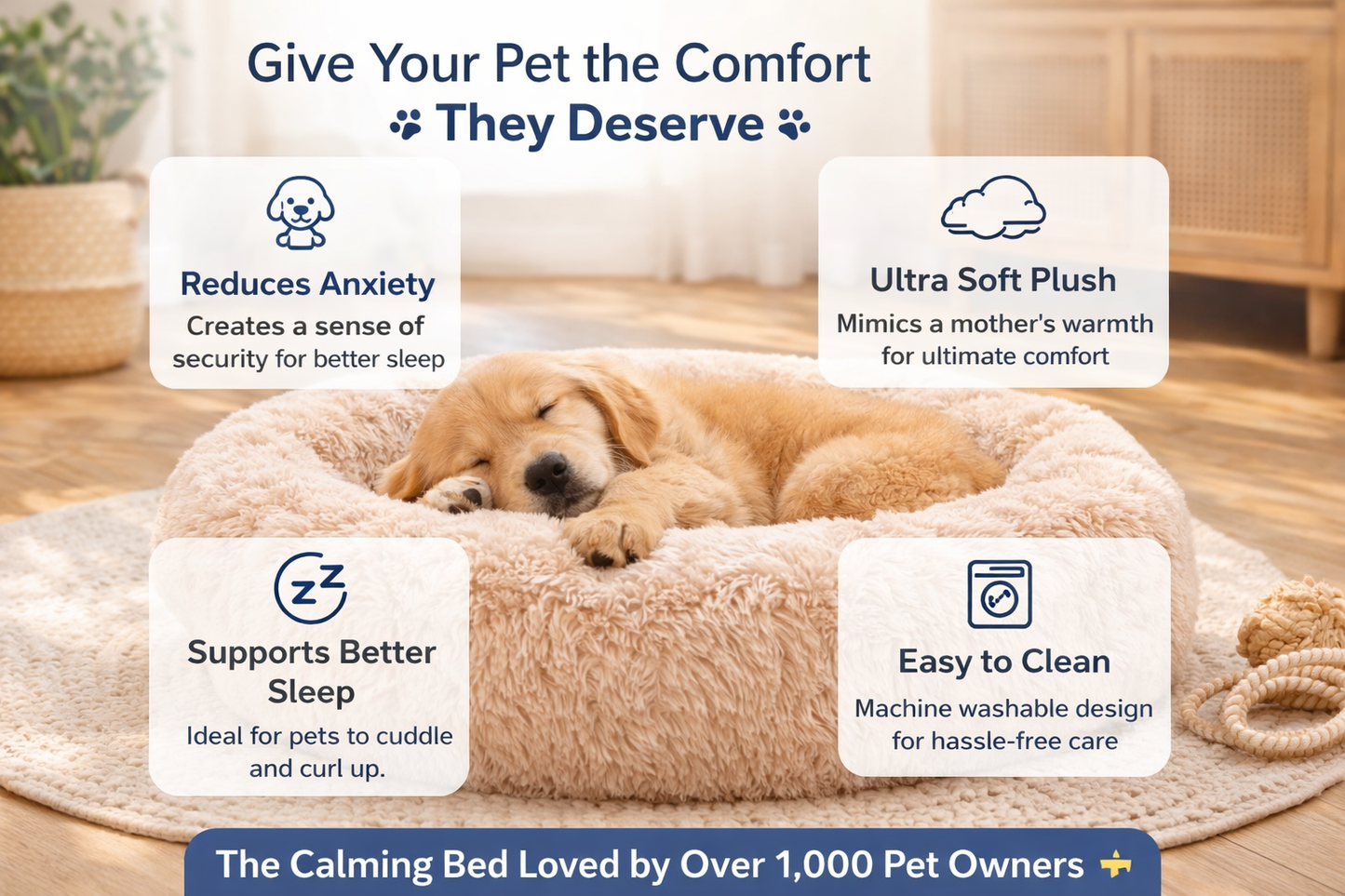 Calming Plush Pet Bed – Ultra Soft Anti-Anxiety Dog & Cat Sofa